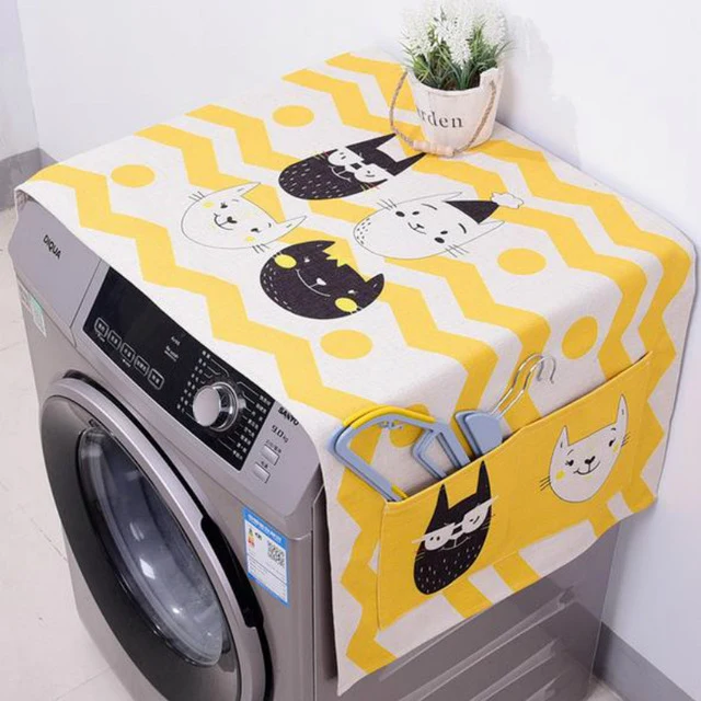 Kawaii Cartoon Cat Animal Dual-purpose Linen Dust Cover Proof Kitchen Washing Machine Refrigerator Storage Bags Pouch 1PC