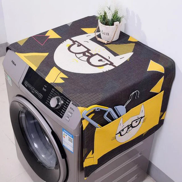 Kawaii Cartoon Cat Animal Dual-purpose Linen Dust Cover Proof Kitchen Washing Machine Refrigerator Storage Bags Pouch 1PC