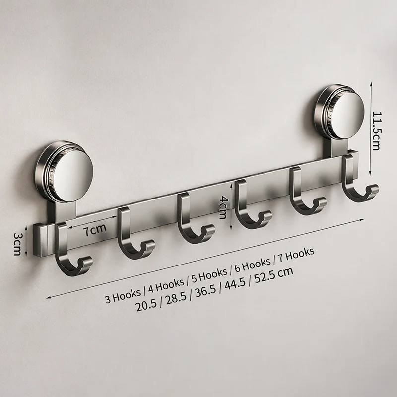 GripTight™ | Hakenleiste ohne Bohren mit 3–7 Haken aus Aluminium