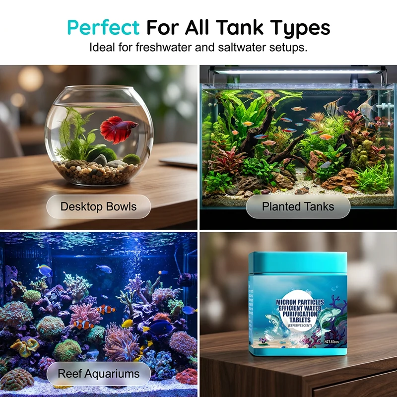 AquaPure™ | Schnell lösliche Aquarium-Reinigungstabletten – 50 Stück