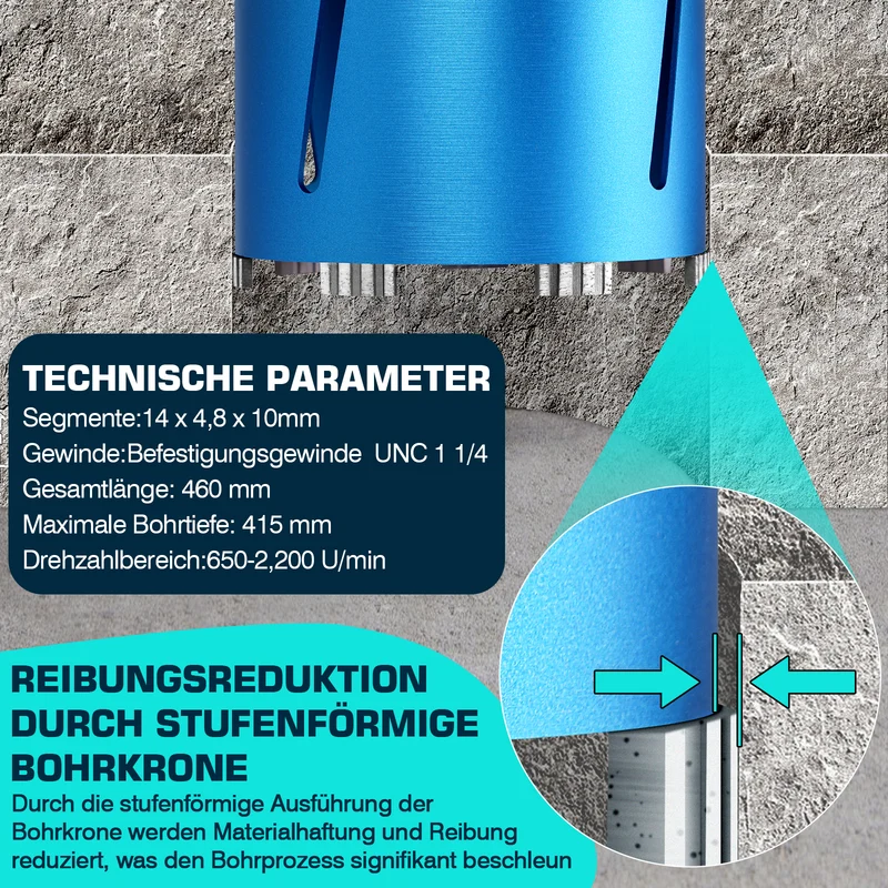 Profi Diamantbohrkrone für Beton & Stahlbeton Ø26–202 mm, M22, SDS Plus/Max, Nass & Trockenbohren