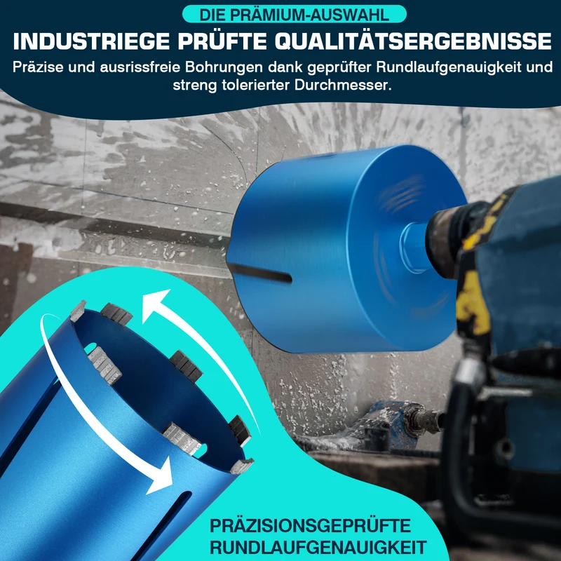 Profi Diamantbohrkrone für Beton & Stahlbeton Ø26–202 mm, M22, SDS Plus/Max, Nass & Trockenbohren