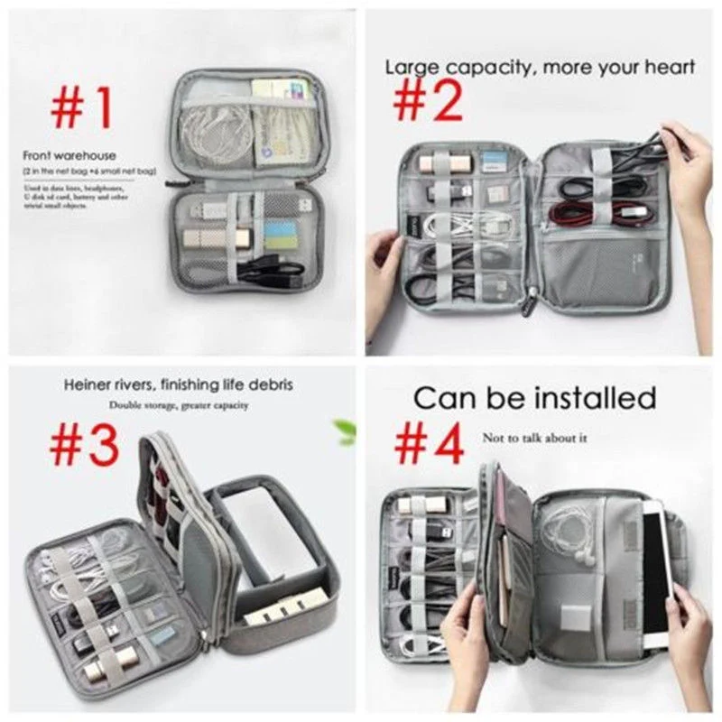 Travel Electronic Accessories Cable Organizer Bag Portable Case SD cards Flash Drives wires earphones double layer storage box