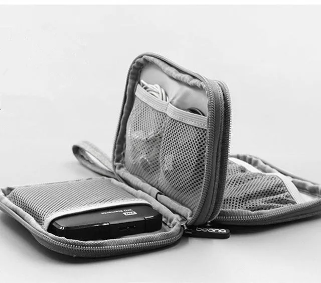 Travel Electronic Accessories Cable Organizer Bag Portable Case SD cards Flash Drives wires earphones double layer storage box