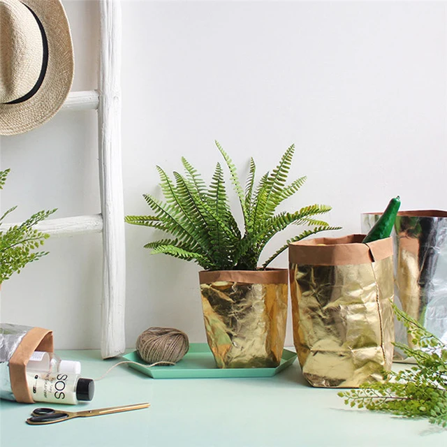 Washable Kraft Paper Bag Plant Flowers Pots Multifunction Home wear-resistant Storage Bags Reuse Environmentally friendly bag