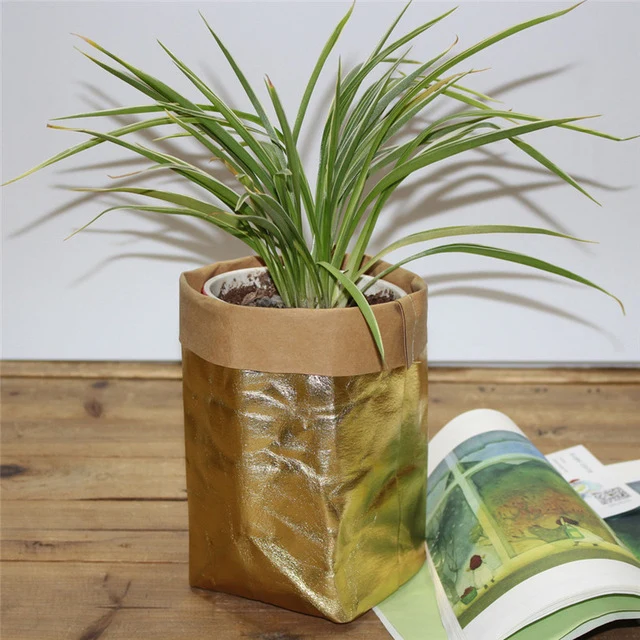 Washable Kraft Paper Bag Plant Flowers Pots Multifunction Home wear-resistant Storage Bags Reuse Environmentally friendly bag