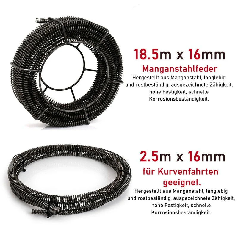 XIIW 500W Elektrische Rohrreinigungsmaschine | Profi Abflussreiniger mit 20m Spiralen-Set | Rohrreinigungsgerät für Rohre Ø30-100mm