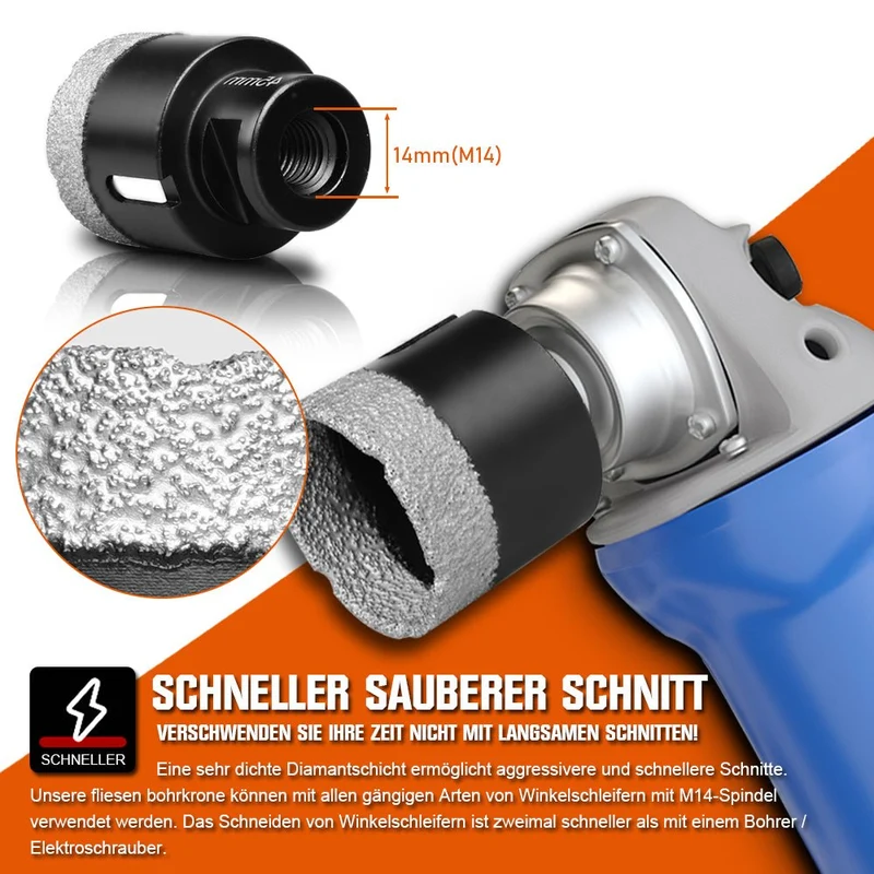 XIIW 11-tlg. Diamantbohrkronen & Trennscheiben Set M14 | Fliesenbohrer & Diamant-Trennscheibe 125mm | Profi-Set für Feinsteinzeug, Granit & Marmor