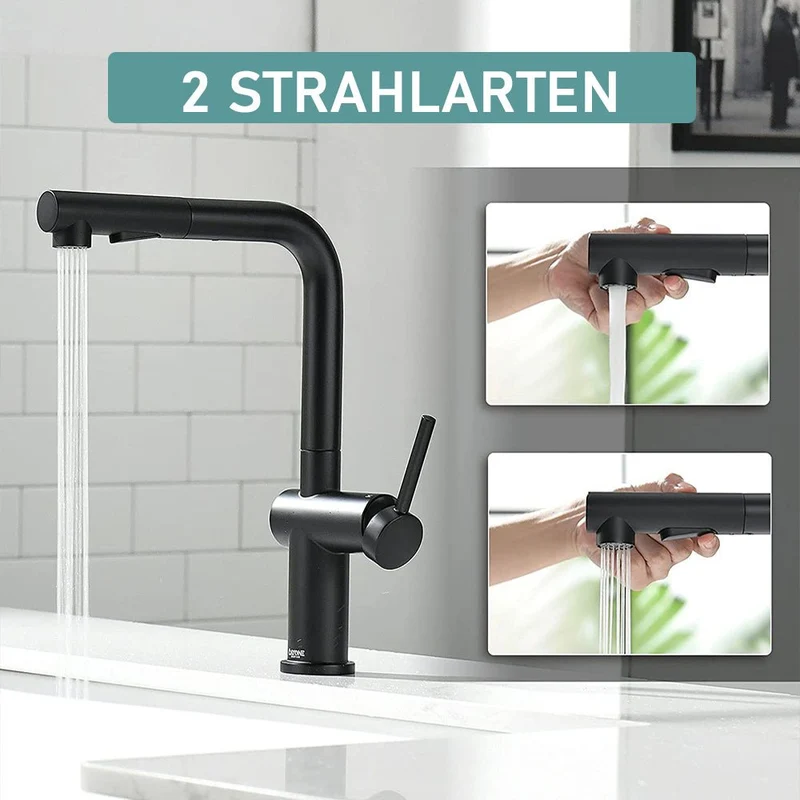 XIIW Waschtischarmatur Küchenarmatur | Ausziehbar | mit Brause | 2 Strahlarten| 360° | Hochdruck