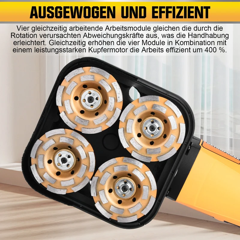 XIIW 3800W Betonschleifer Set mit 16-tlg. Zubehör – 4-Kopf-Sanierungsschleifer zum Schleifen von Beton, Estrich & Kleberresten – 6000 U/min