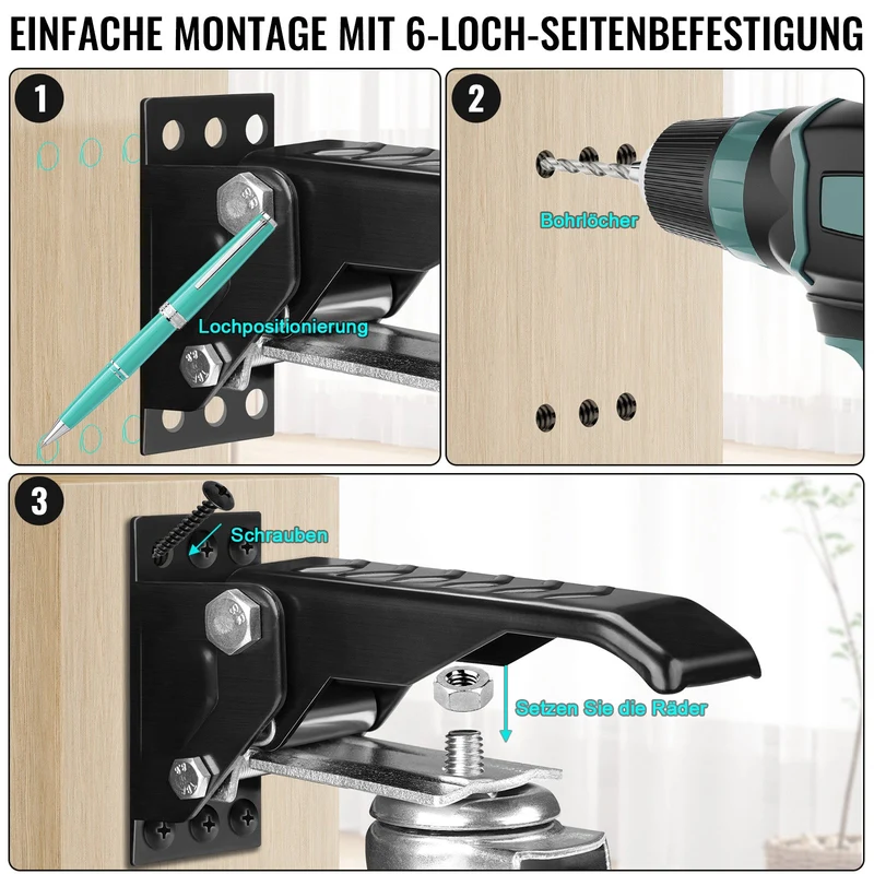 Schwerlastrollen absenkbar für Werkbank – 50 mm, verstellbar, 150 kg Traglast
