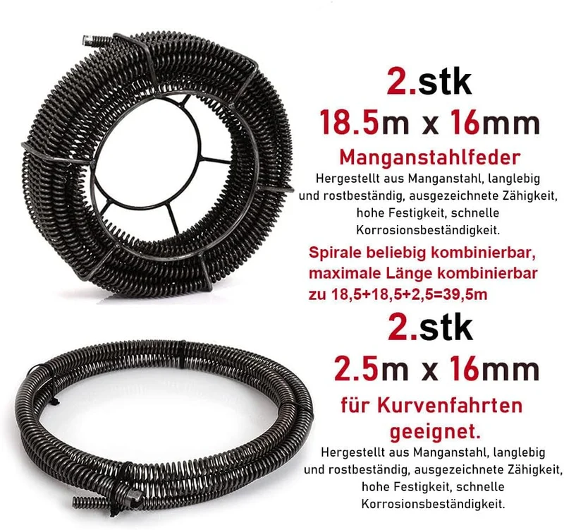 Drain Clean Rohrreinigungsgerät 39.5m Spirale | 500W 450PRMM | für Ø30-100mm Rohrleitungen | 8 Köpfe |