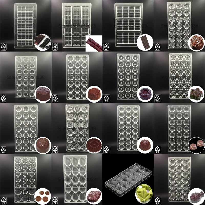3D Plastic Polycarbonate Chocolate Moulds Shaped for Candy Soap Lollipops Making Baking Pastry Tools Form Bakeware Set Tray Mold