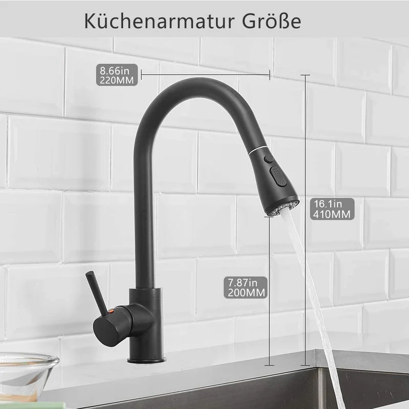 XIIW Spültischarmatur Mischbatterie | Einziehbarer Schlauch | 360° | mit Brause | Ausziehbar | 3 Sprühmodi|