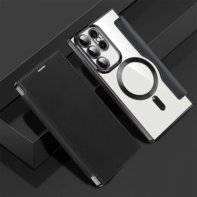 Magnetische Samsung Flip-Hülle | Lederoptik mit Kartenfach