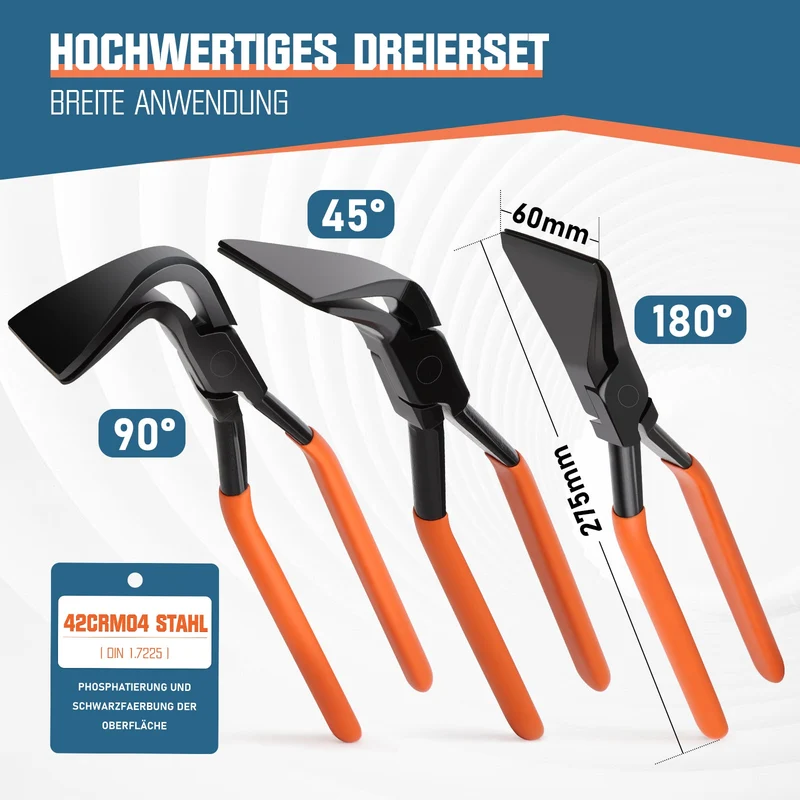 Falzzangen Set – 3-teilig, 150 mm, 200 kg Tragfähigkeit, Korrosionsbeständig, Schmiedetec