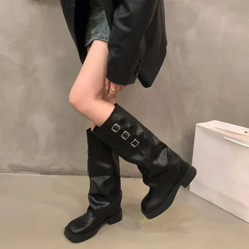 Skanto | Retro-Stil Kniehohe Stiefel Damen Mode Slip-On Ritter-Langstiefel Herbst Winter Damenschuhe