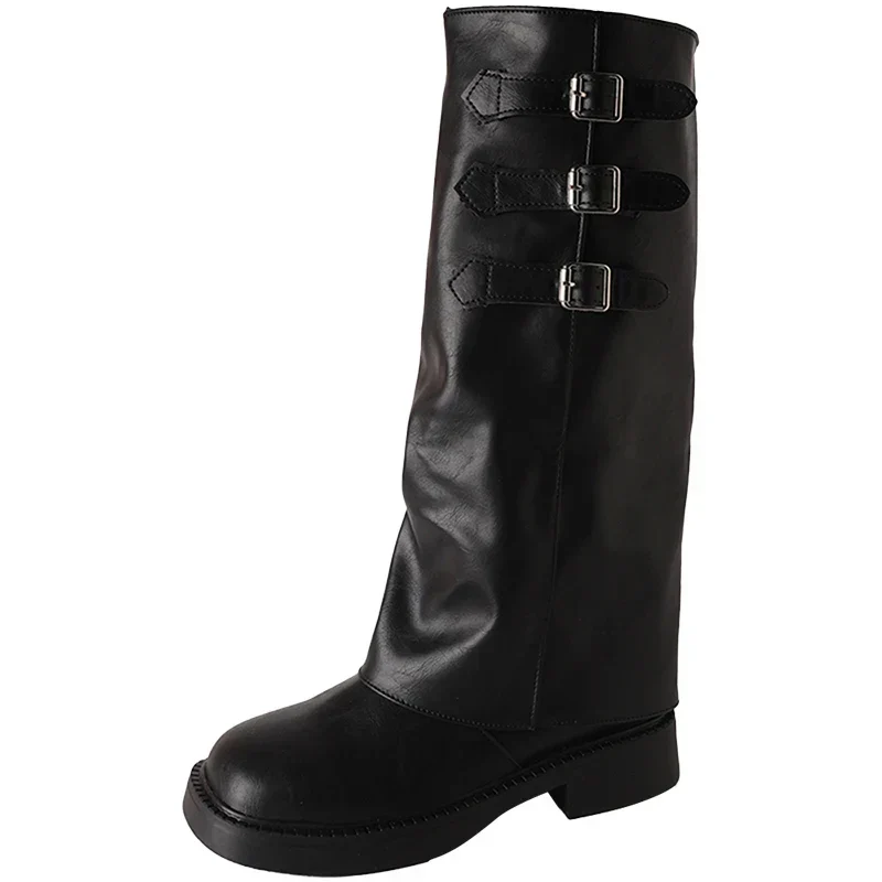 Skanto | Retro-Stil Kniehohe Stiefel Damen Mode Slip-On Ritter-Langstiefel Herbst Winter Damenschuhe