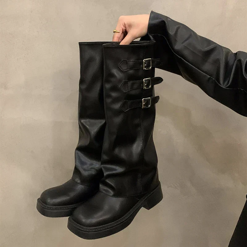 Skanto | Retro-Stil Kniehohe Stiefel Damen Mode Slip-On Ritter-Langstiefel Herbst Winter Damenschuhe