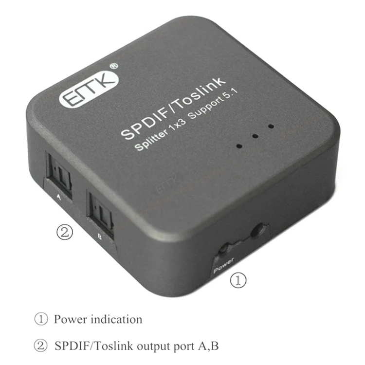 Skanto | EMK 1 Eingang 3 Ausgang Digital Optischer Audio SPDIF Toslink Splitter Adapter (Silbergrau)