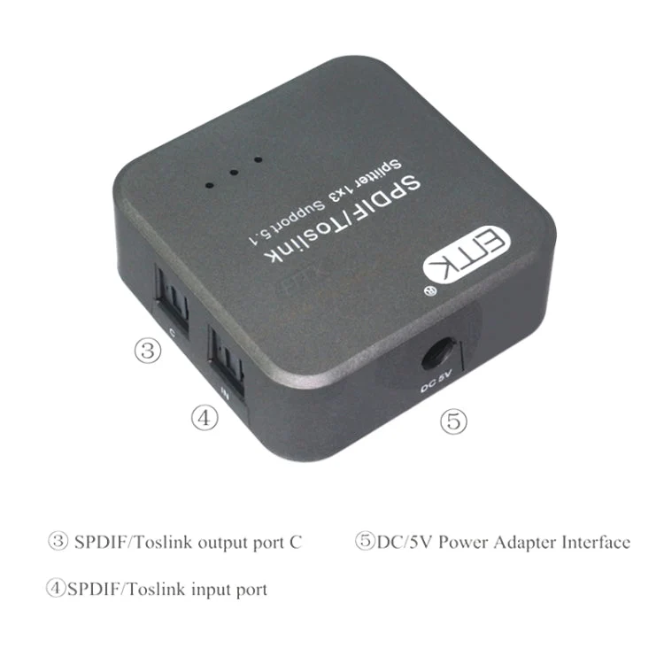Skanto | EMK 1 Eingang 3 Ausgang Digital Optischer Audio SPDIF Toslink Splitter Adapter (Silbergrau)
