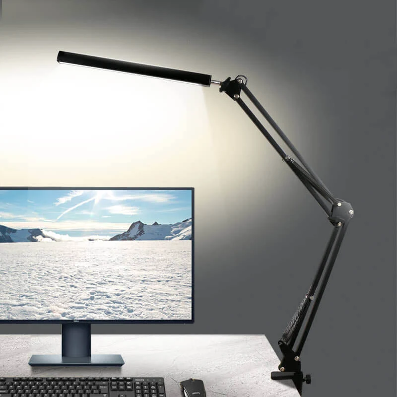 Skanto | LED-Klapp-Leselampe mit langem Arm, Klemme, Augenschutz und USB