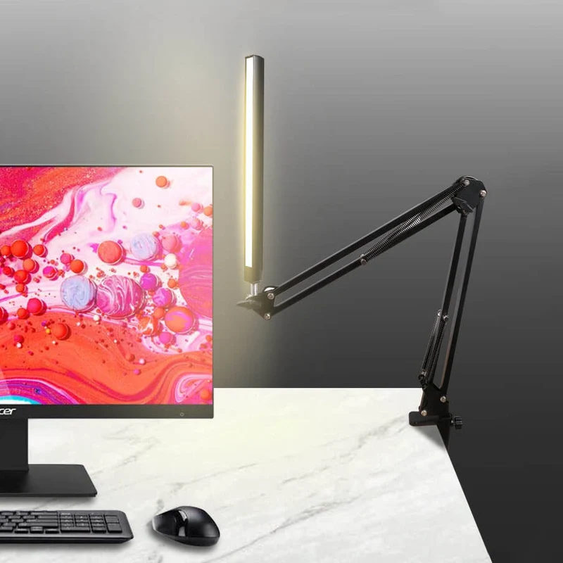 Skanto | LED-Klapp-Leselampe mit langem Arm, Klemme, Augenschutz und USB