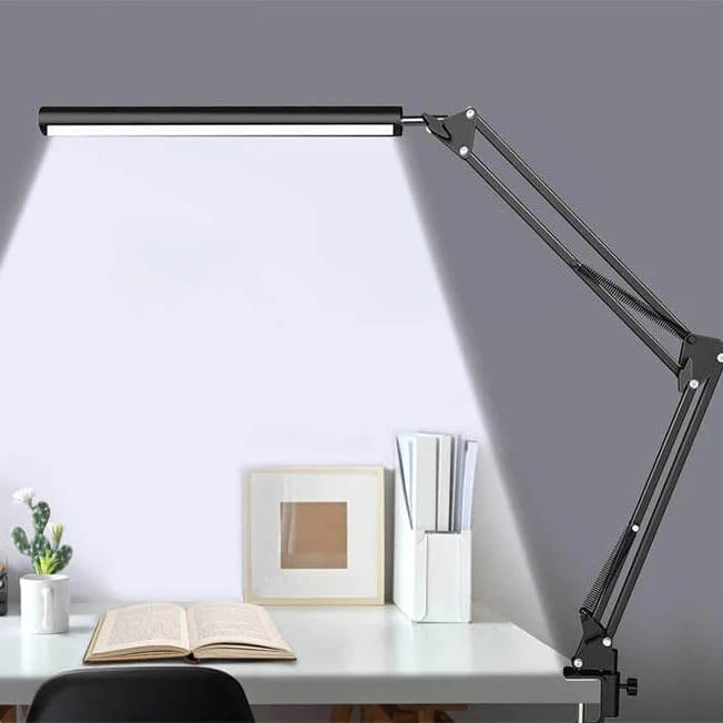 Skanto | LED-Klapp-Leselampe mit langem Arm, Klemme, Augenschutz und USB