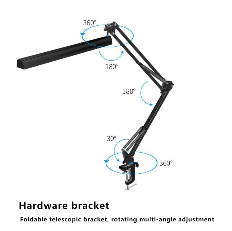Skanto | LED-Klapp-Leselampe mit langem Arm, Klemme, Augenschutz und USB