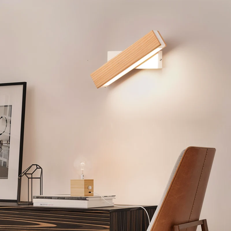 Skanto | TwistLED Wandlampe - 360° drehbare rechteckige LED-Wandlampe aus Holz