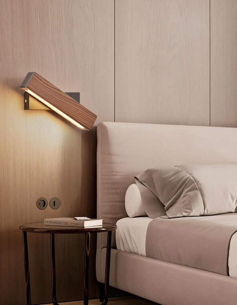 Skanto | TwistLED Wandlampe - 360° drehbare rechteckige LED-Wandlampe aus Holz
