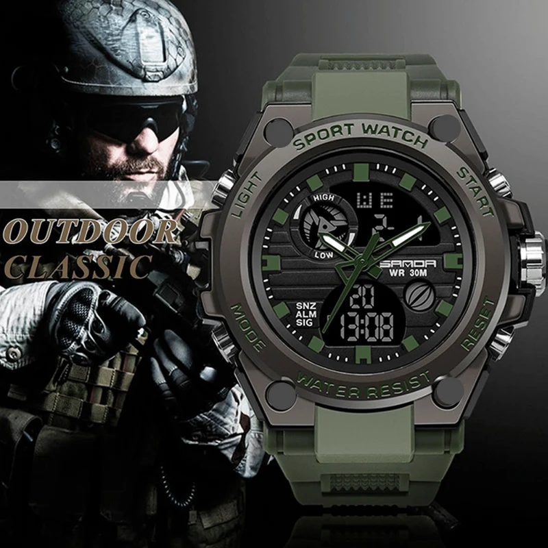 Skanto | Sportliche Multifunktions-Herrenarmbanduhr mit Dual-Display-Modus, wasserdicht und leuchtend