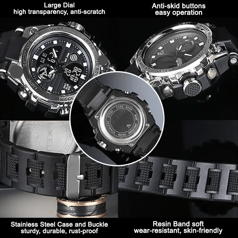 Skanto | Sportliche Multifunktions-Herrenarmbanduhr mit Dual-Display-Modus, wasserdicht und leuchtend