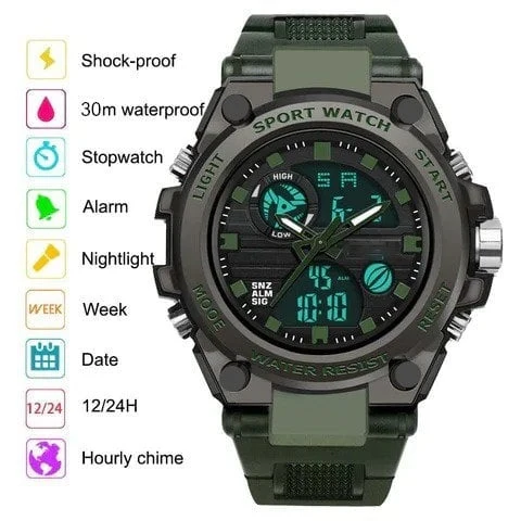 Skanto | Sportliche Multifunktions-Herrenarmbanduhr mit Dual-Display-Modus, wasserdicht und leuchtend