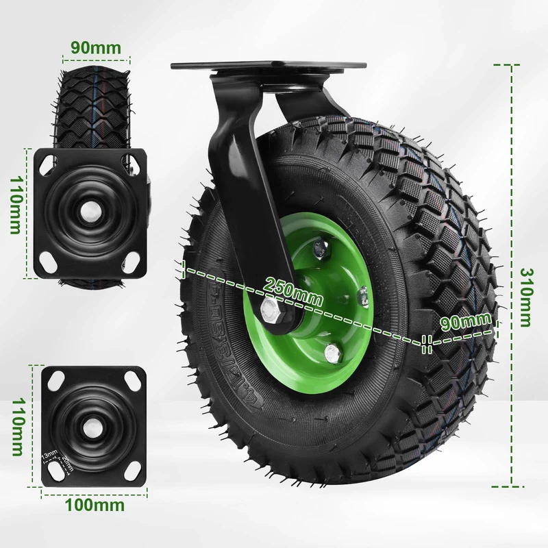 2er-Set Schwerlast-Gelenkräder 250mm – 360° drehbar, luftgefüllt, bis 400kg – für Werkstatt & Garten