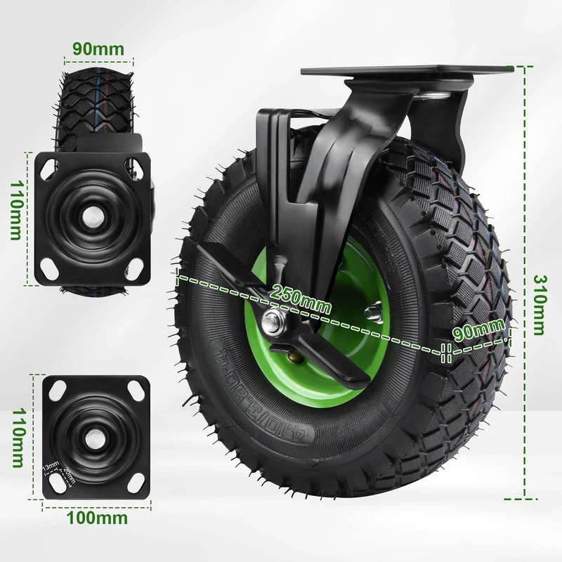 2er-Set Stabil geradeaus 250mm – starr, luftgefüllt, bis 600kg – für Werkstatt & Transportgeräte