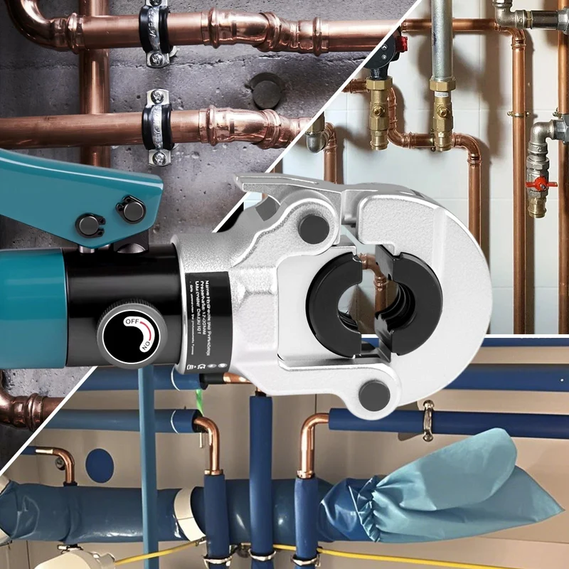 XIIW Hydraulische Rohrpresszange 100kN | Presszange für Verbundrohr & Kupfer | TH 16-32 & V 12-28 Kontur | Profi Presswerkzeug-Set