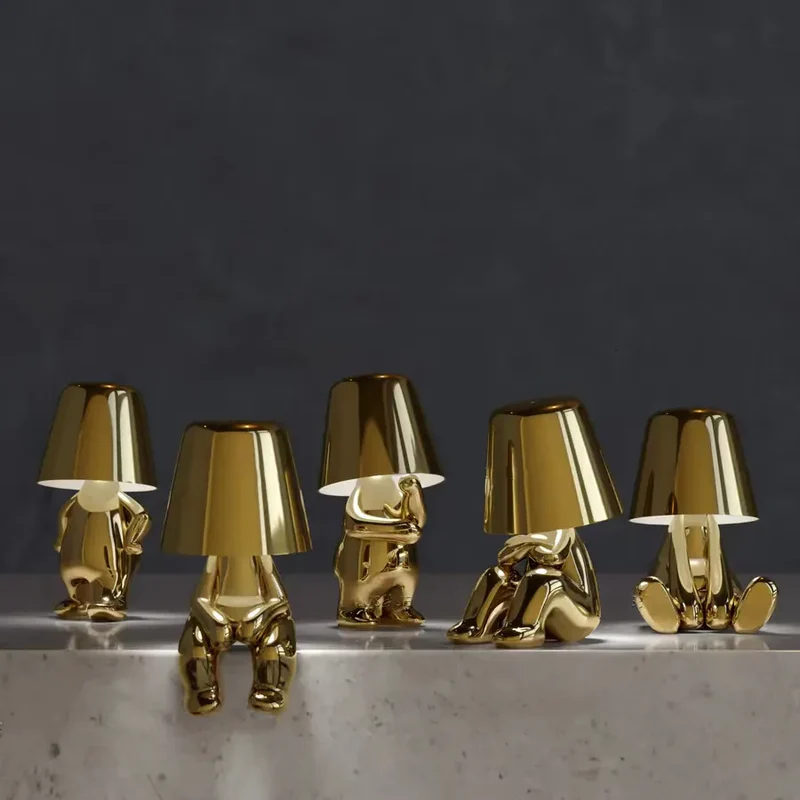 Skanto Skanto | Goldener Mann LED Denkende Tischlampe – Verspielte Nachttischlampe für Schlafzimmer & Deko