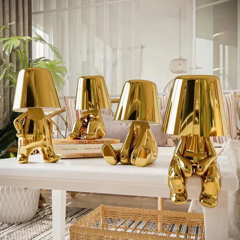 Skanto Skanto | Goldener Mann LED Denkende Tischlampe – Verspielte Nachttischlampe für Schlafzimmer & Deko