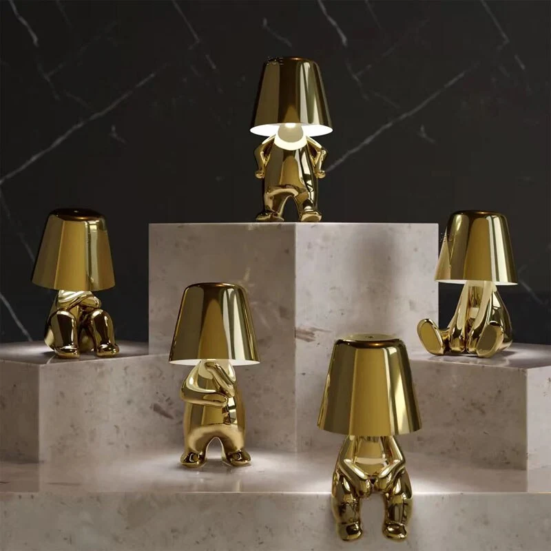 Skanto Skanto | Goldener Mann LED Denkende Tischlampe – Verspielte Nachttischlampe für Schlafzimmer & Deko