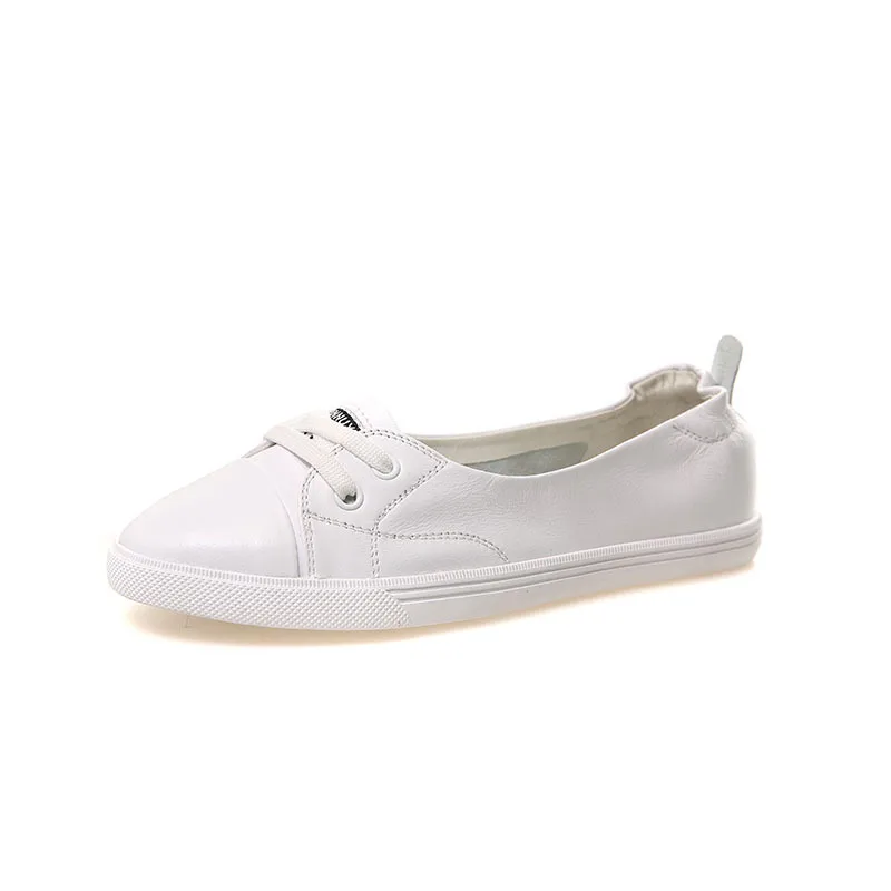 Skanto | 100% Echtes Leder Schuhe Damen Flache Freizeitschuhe Weiche Rindsleder Weiße Flats