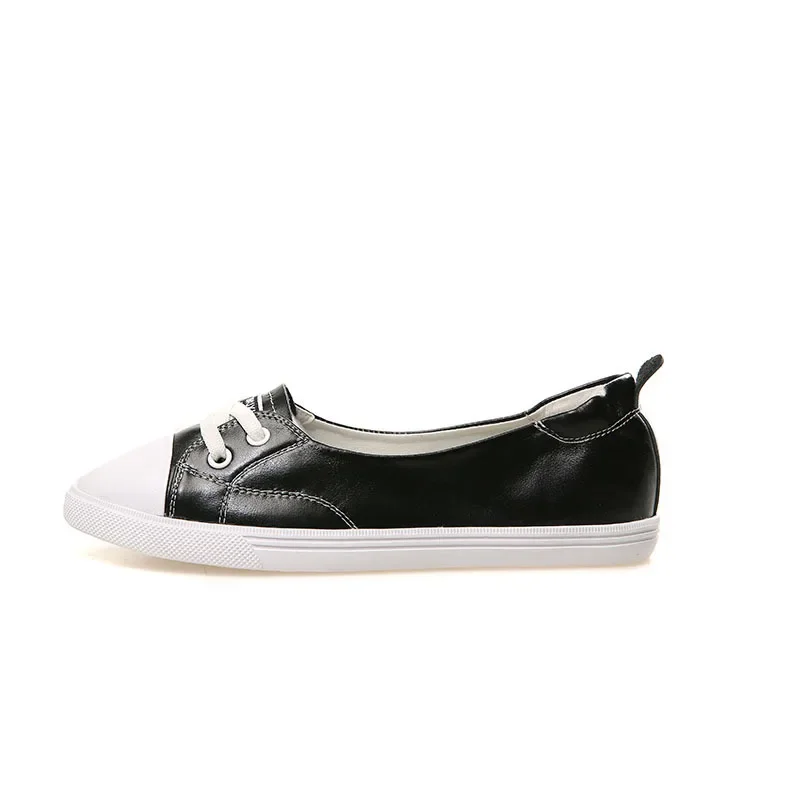 Skanto | 100% Echtes Leder Schuhe Damen Flache Freizeitschuhe Weiche Rindsleder Weiße Flats