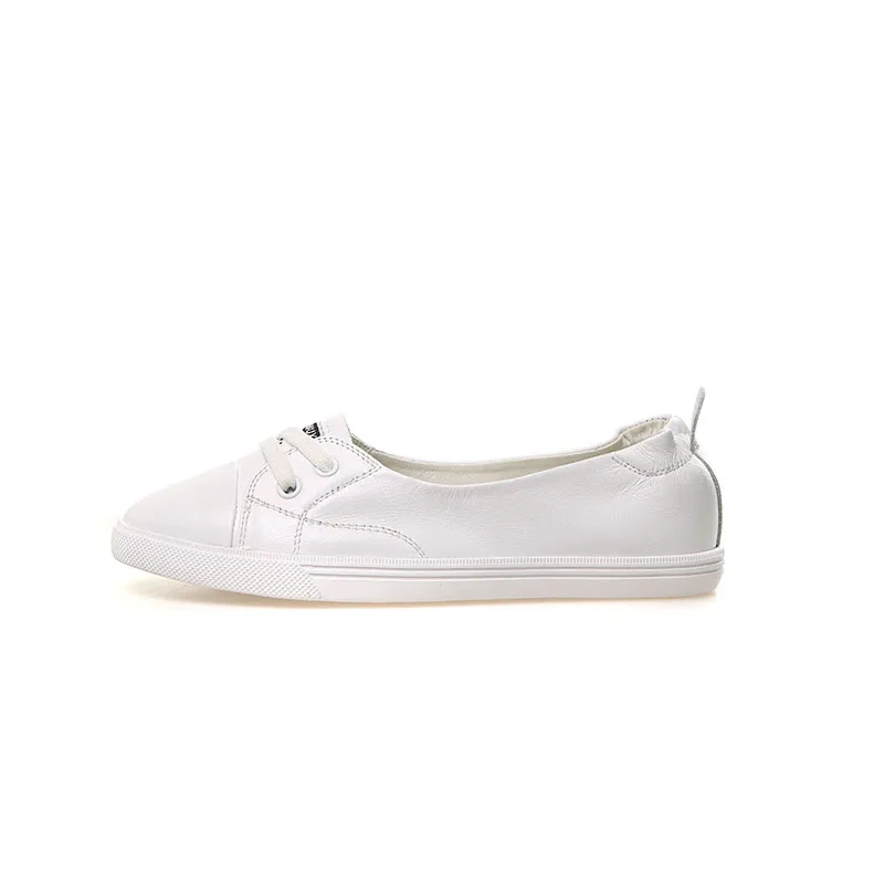Skanto | 100% Echtes Leder Schuhe Damen Flache Freizeitschuhe Weiche Rindsleder Weiße Flats