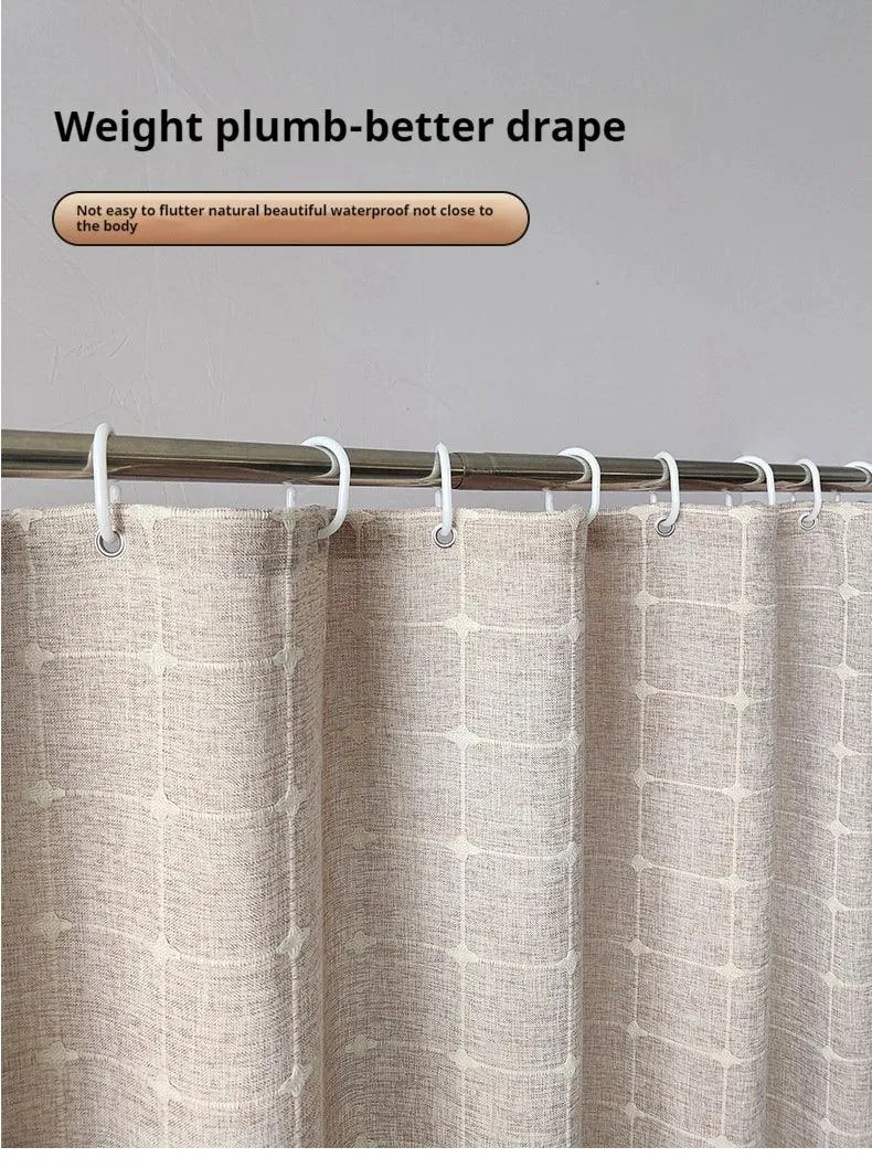 Skanto | Moderner Jacquard-Leinen-Duschvorhang mit Quasten (1 Stk.) │ Für nordische Bad-Deko