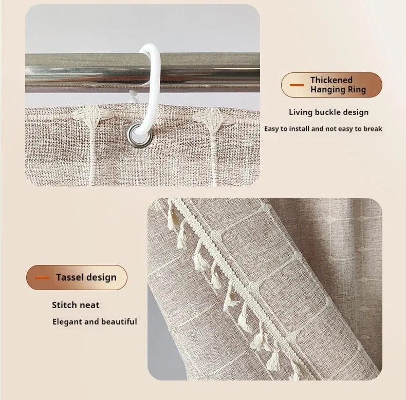 Skanto | Moderner Jacquard-Leinen-Duschvorhang mit Quasten (1 Stk.) │ Für nordische Bad-Deko
