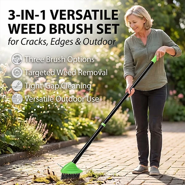 CleanSweep™ | 3-in-1 Unkrautbürsten-Set mit langem Griff