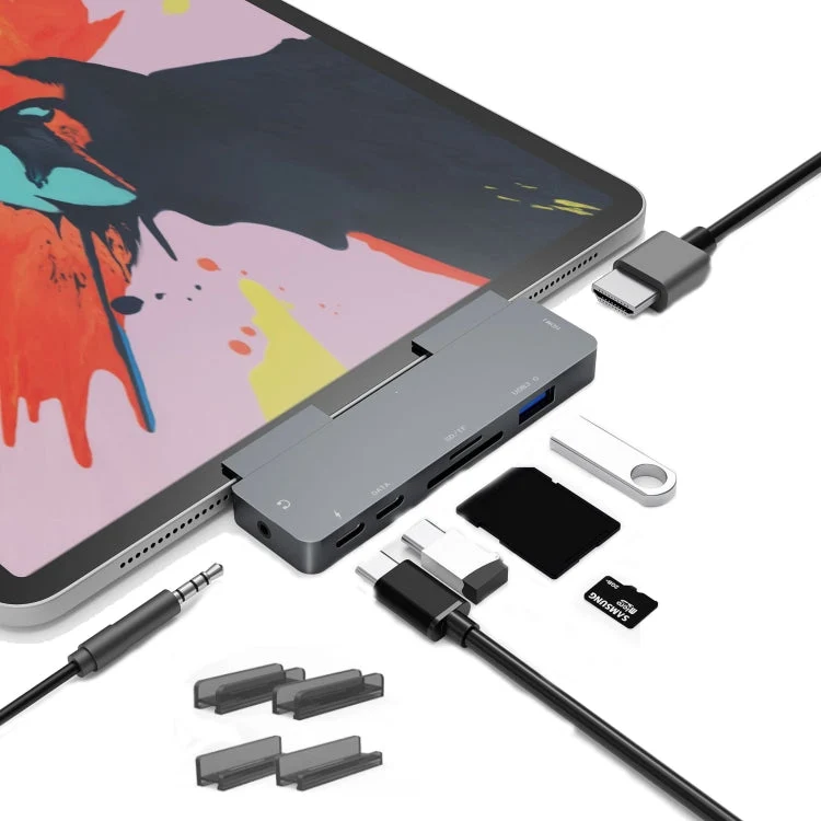 Skanto | Für iPad Pro 7-in-1 HDMI 4K + 3,5 mm Audio + SD/TF + 1 USB 3.0 + USB-C/Type-C + PD USB-C Dockingstation