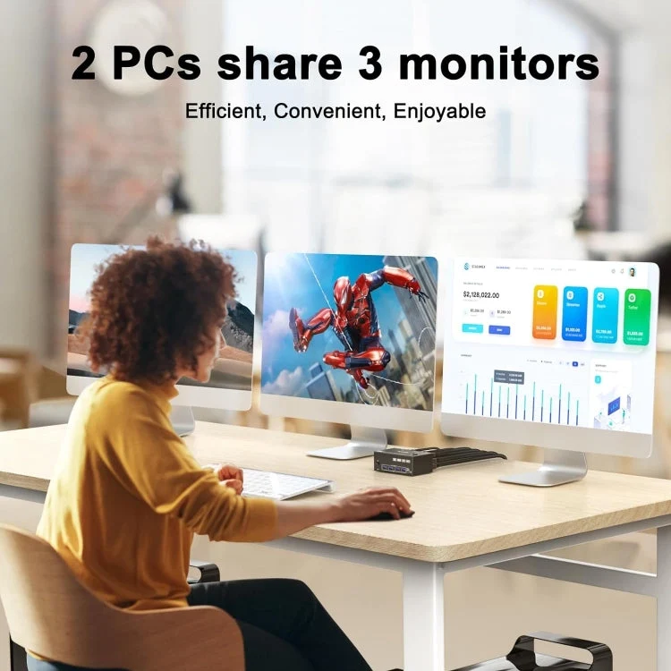 Skanto | KC-KVM203DH 8K 30Hz USB3.0 DP+DP+HDMI Triple Monitors KVM Switch, AU Stecker