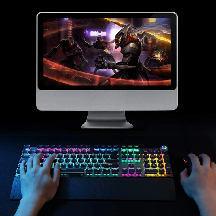Skanto | AULA F2088 108 Tasten Gemischtlicht Mechanische Brown Switch Kabelgebundene USB Gaming-Tastatur mit Metall-Tastenkappe (Silber)