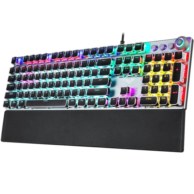 Skanto | AULA F2088 108 Tasten Gemischtlicht Mechanische Brown Switch Kabelgebundene USB Gaming-Tastatur mit Metall-Tastenkappe (Silber)